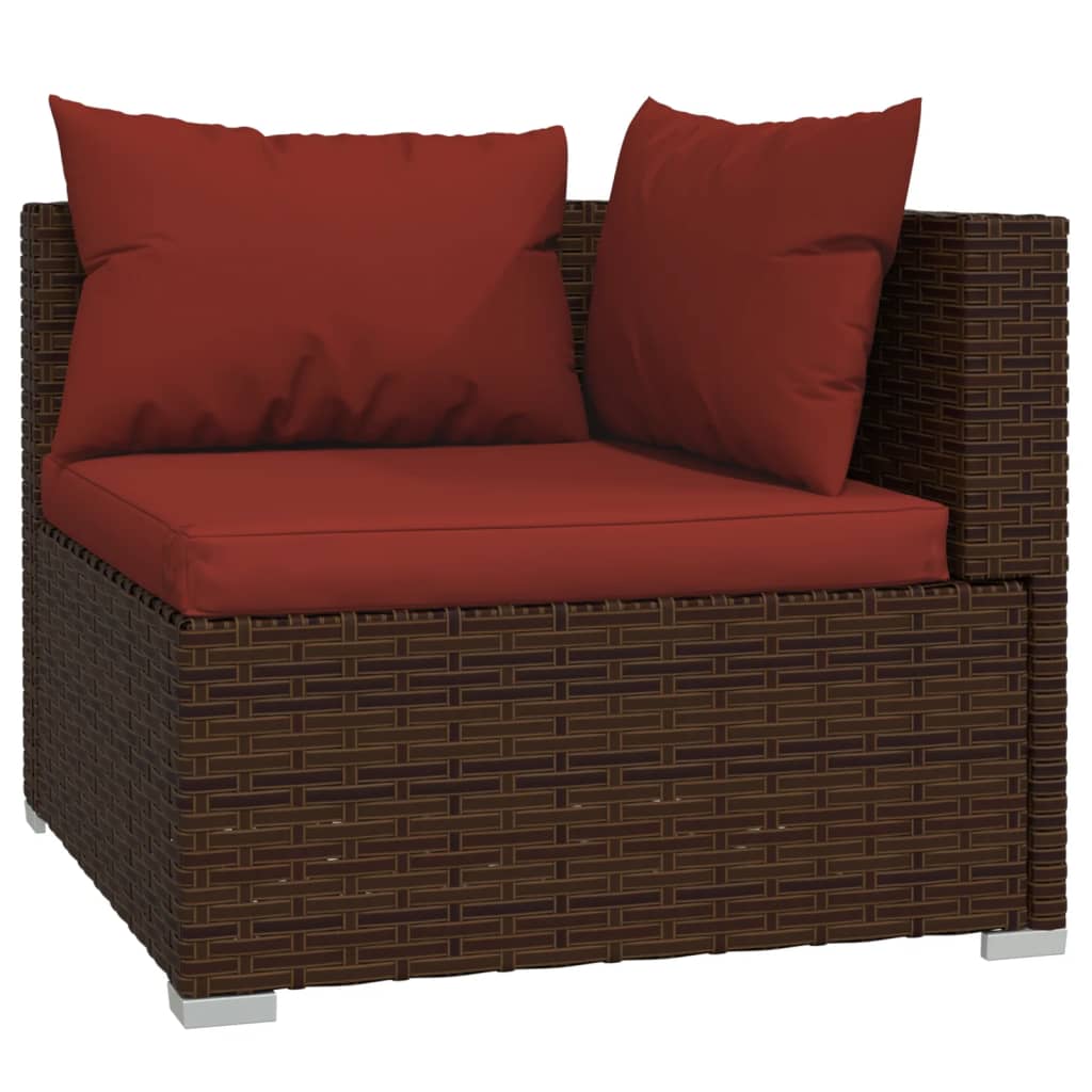 vidaXL Salon de jardin 4 pcs avec coussins résine tressée marron
