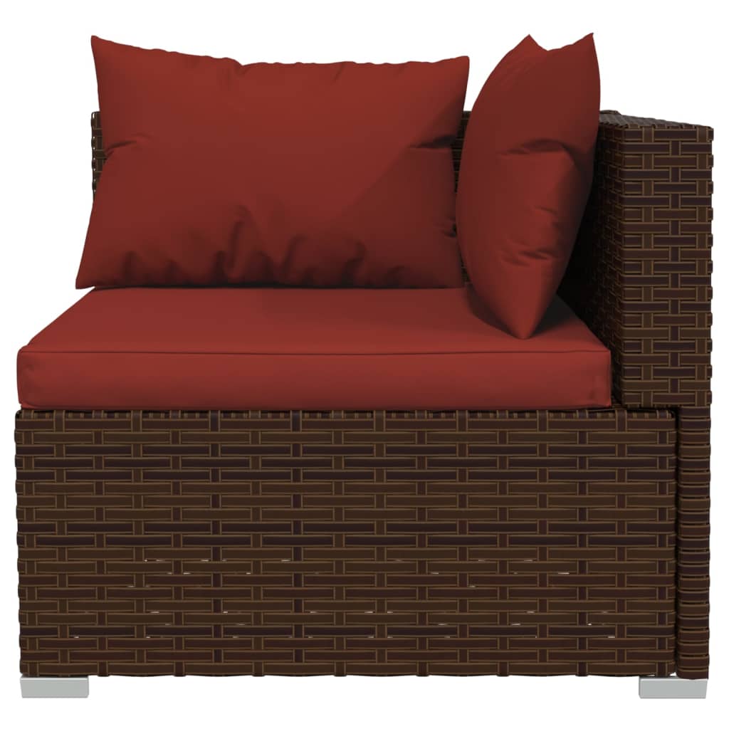 vidaXL Salon de jardin 4 pcs avec coussins résine tressée marron
