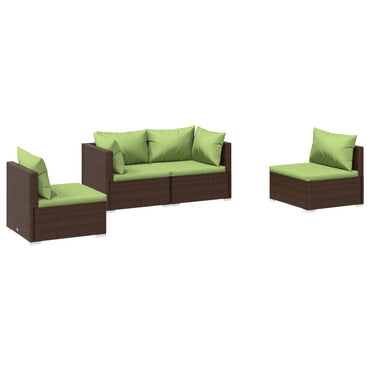vidaXL Salon de jardin 4 pcs avec coussins résine tressée marron