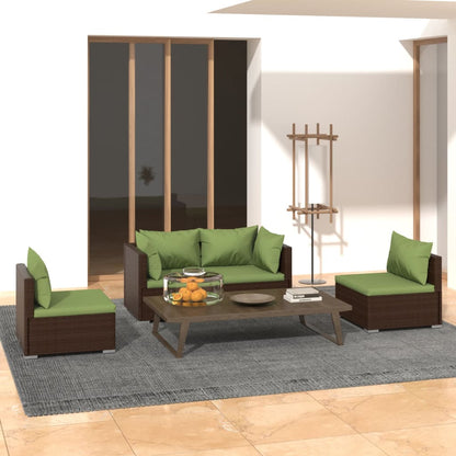 vidaXL Salon de jardin 4 pcs avec coussins résine tressée marron