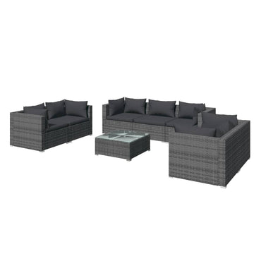 vidaXL 8-tlg. Garten-Lounge-Set mit Kissen Poly Rattan Grau