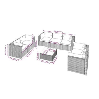 vidaXL 8-tlg. Garten-Lounge-Set mit Kissen Poly Rattan Grau