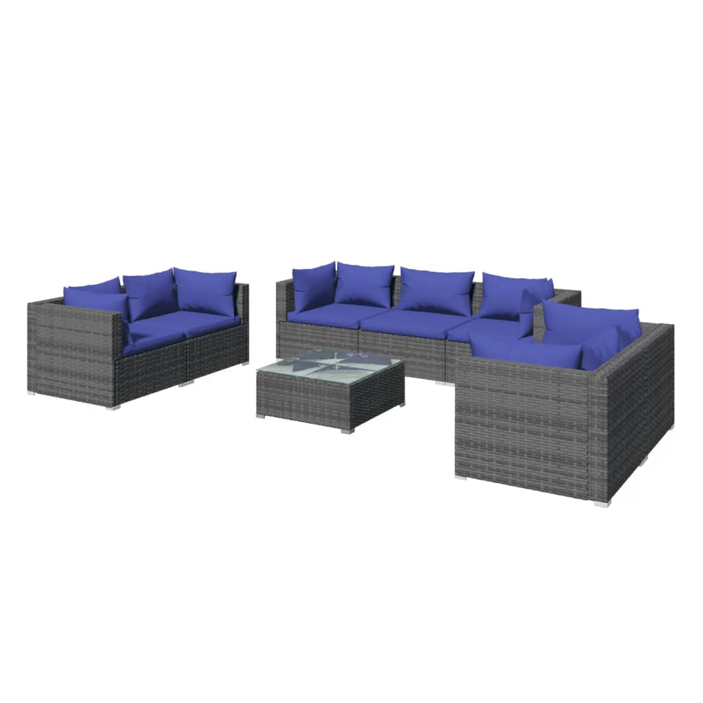 vidaXL Salon de jardin 8 pcs avec coussins résine tressée Gris