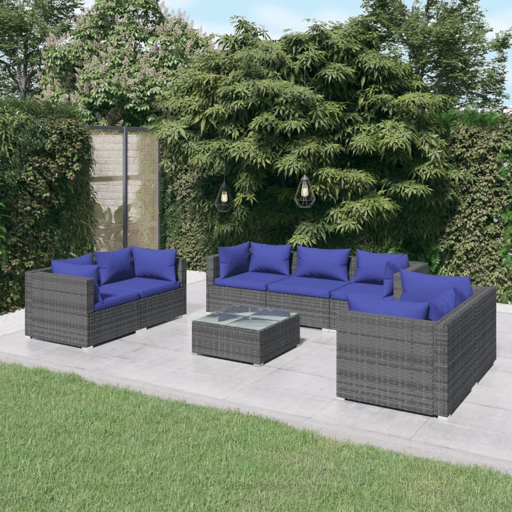vidaXL Salon de jardin 8 pcs avec coussins résine tressée Gris