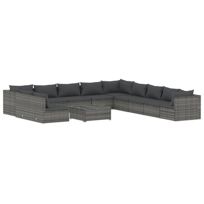 vidaXL 12-tlg. Garten-Lounge-Set mit Kissen Grau Poly Rattan