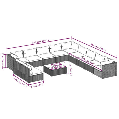vidaXL 12-tlg. Garten-Lounge-Set mit Kissen Grau Poly Rattan