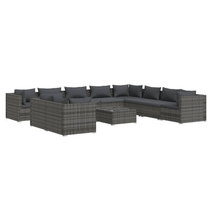vidaXL Salon de jardin 11 pcs avec coussins gris résine tressée