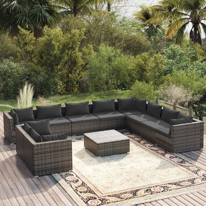 vidaXL Salon de jardin 11 pcs avec coussins gris résine tressée