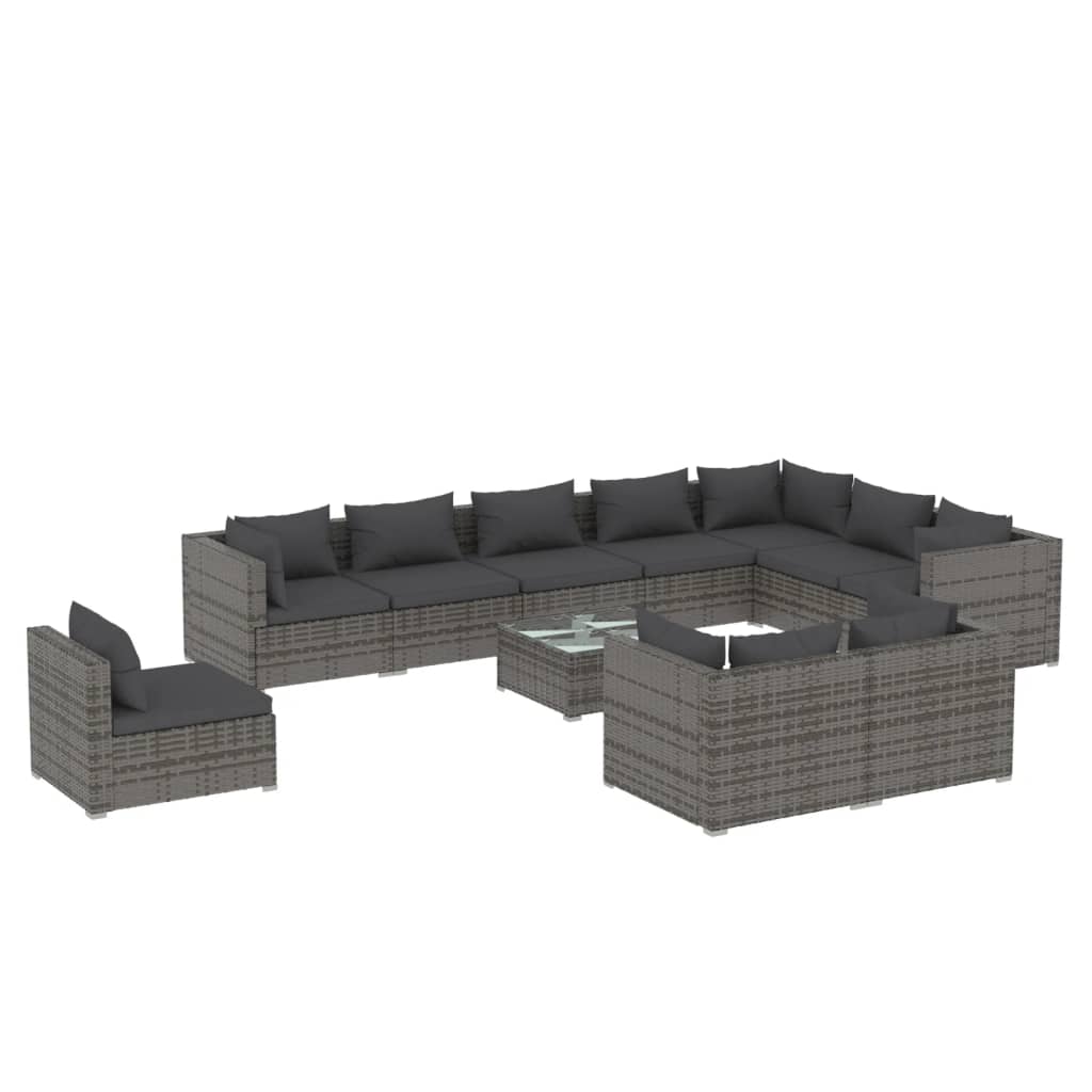 vidaXL 11-tlg. Garten-Lounge-Set mit Kissen Poly Rattan Grau