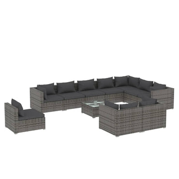 vidaXL 11-tlg. Garten-Lounge-Set mit Kissen Poly Rattan Grau
