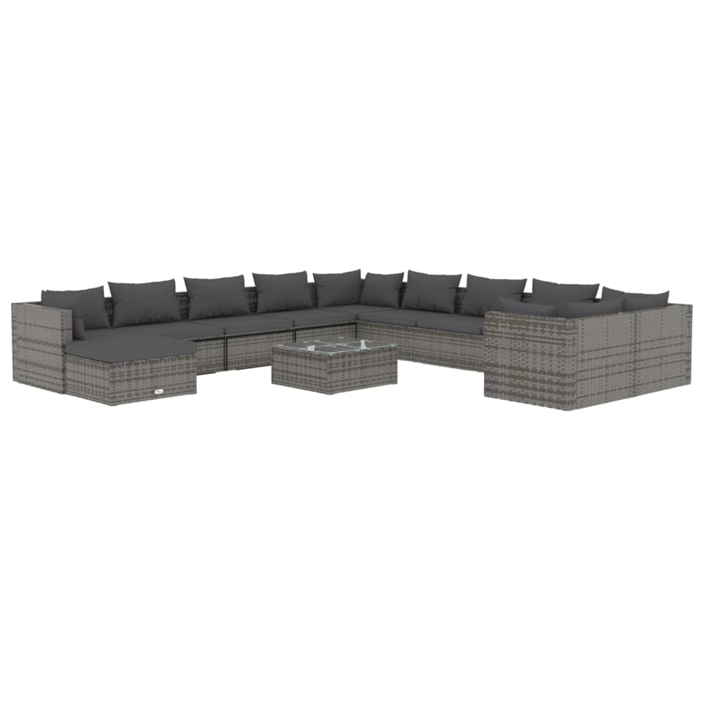 vidaXL 12-tlg. Garten-Lounge-Set mit Kissen Poly Rattan Grau
