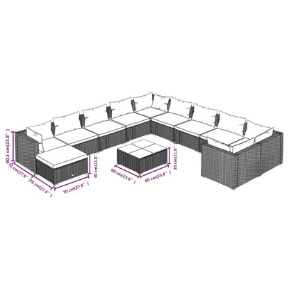 vidaXL 12-tlg. Garten-Lounge-Set mit Kissen Poly Rattan Grau