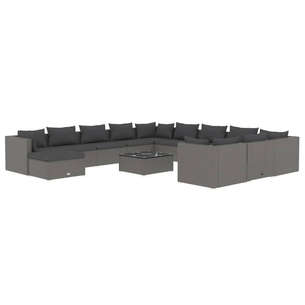 vidaXL 13-tlg. Garten-Lounge-Set mit Kissen Poly Rattan Grau