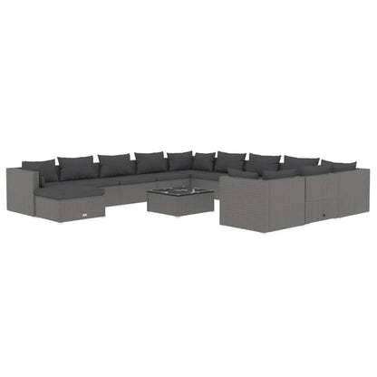 vidaXL 13-tlg. Garten-Lounge-Set mit Kissen Poly Rattan Grau