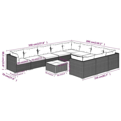 vidaXL 11-tlg. Garten-Lounge-Set mit Kissen Poly Rattan Grau