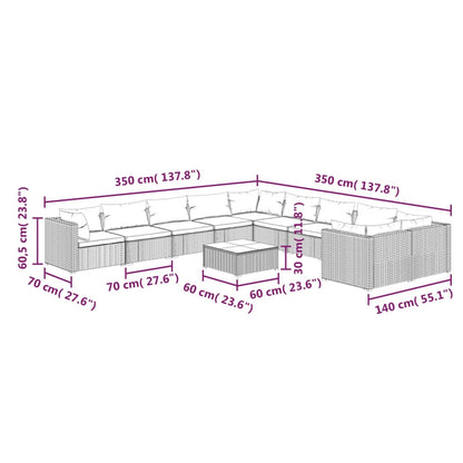vidaXL Salon de jardin 11 pcs avec coussins résine tressée gris