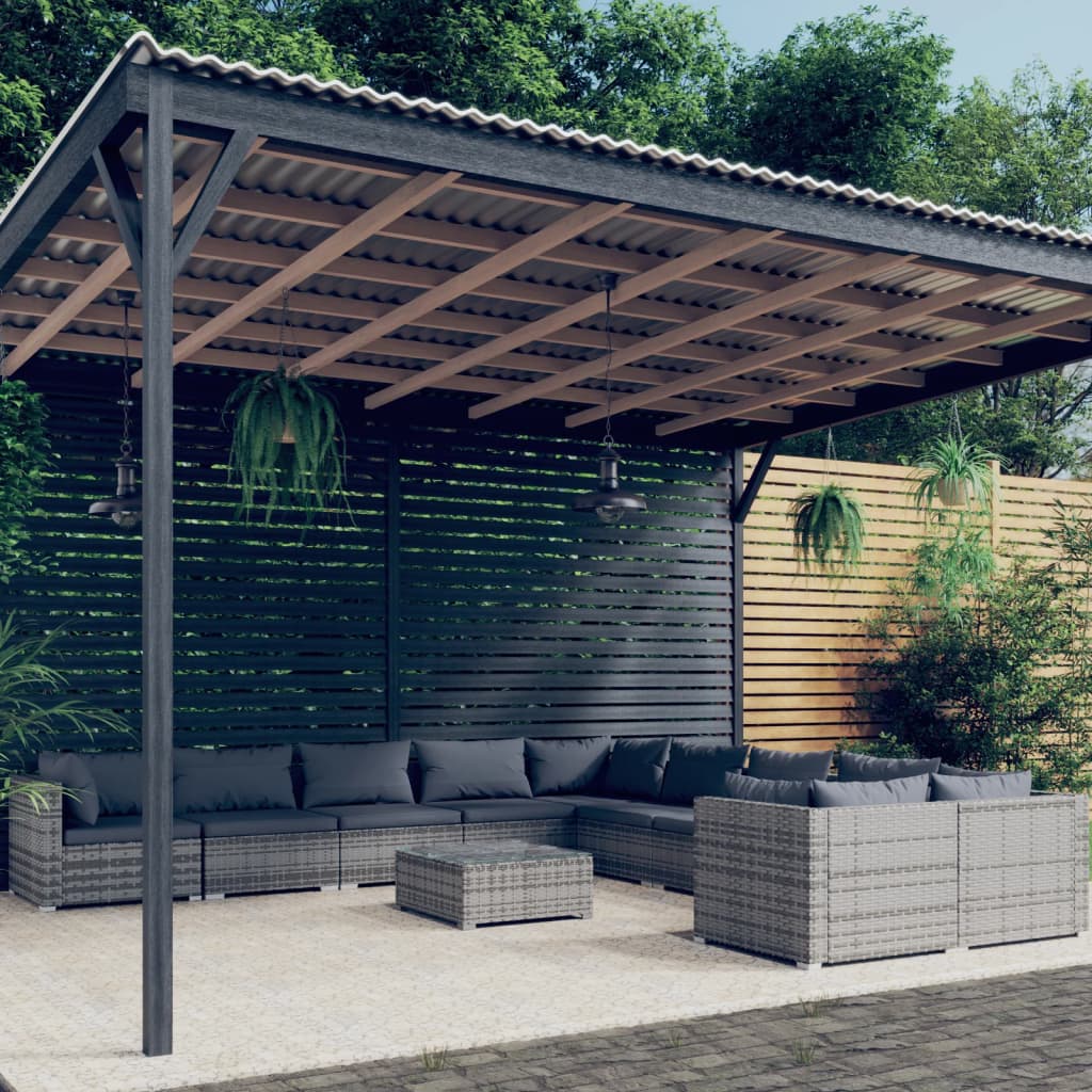 vidaXL Salon de jardin 11 pcs avec coussins résine tressée gris