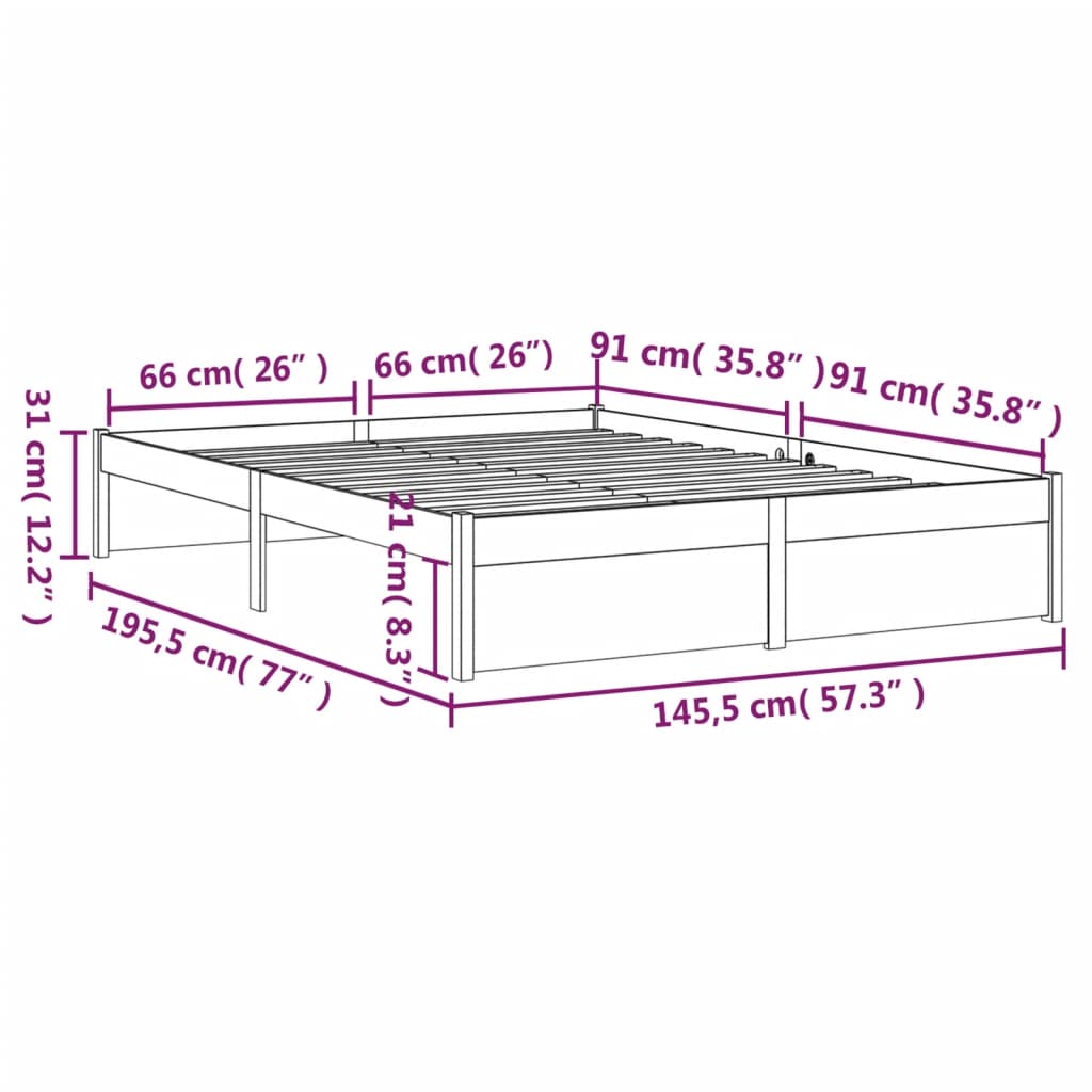 vidaXL Lit en bois massif marron miel 140x190 cm