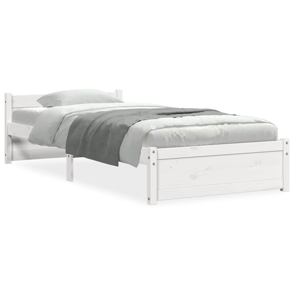 vidaXL Lit en bois massif sans matelas Blanc 75x190 cm