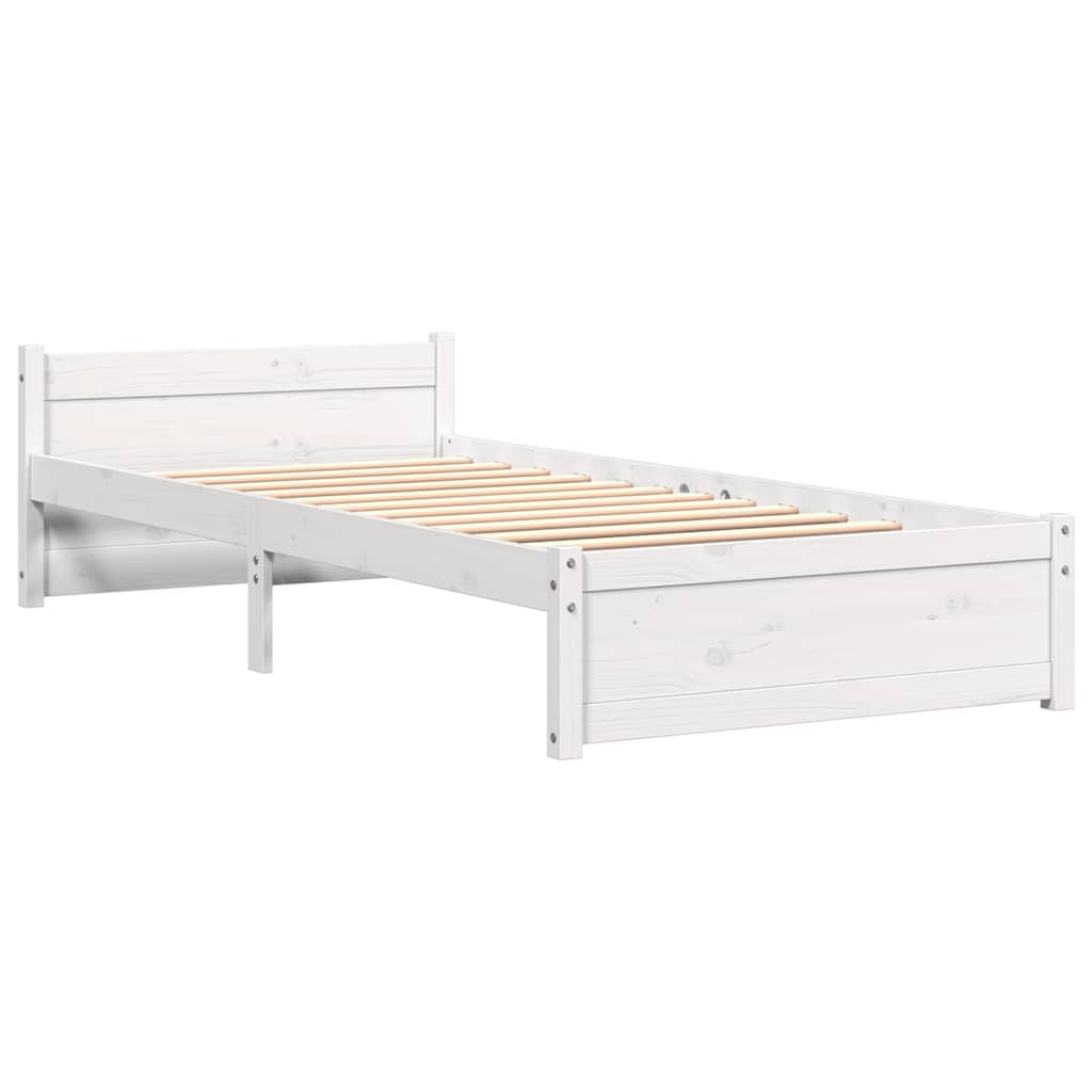 vidaXL Lit en bois massif sans matelas Blanc 75x190 cm