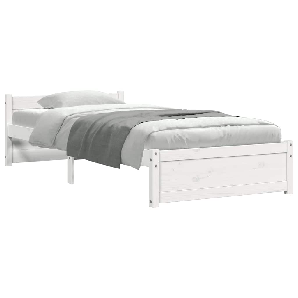 vidaXL Lit en bois massif sans matelas Blanc 75x190 cm