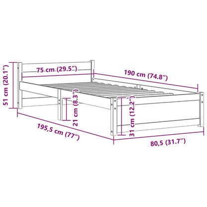 vidaXL Lit en bois massif sans matelas Blanc 75x190 cm
