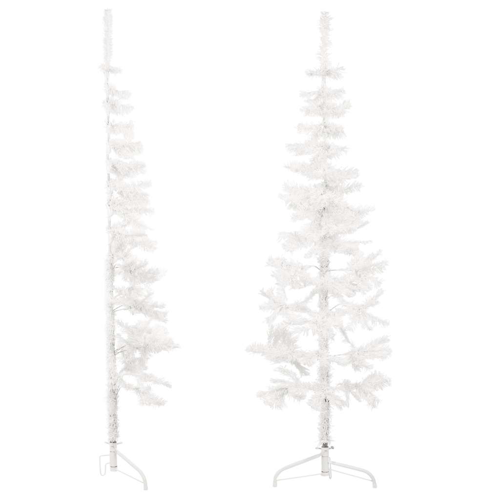 vidaXL Sapin de Noël artificiel semi-circulaire avec support Mince Blanc 150 cm