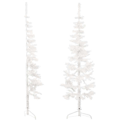 vidaXL Sapin de Noël artificiel semi-circulaire avec support Mince Blanc 150 cm