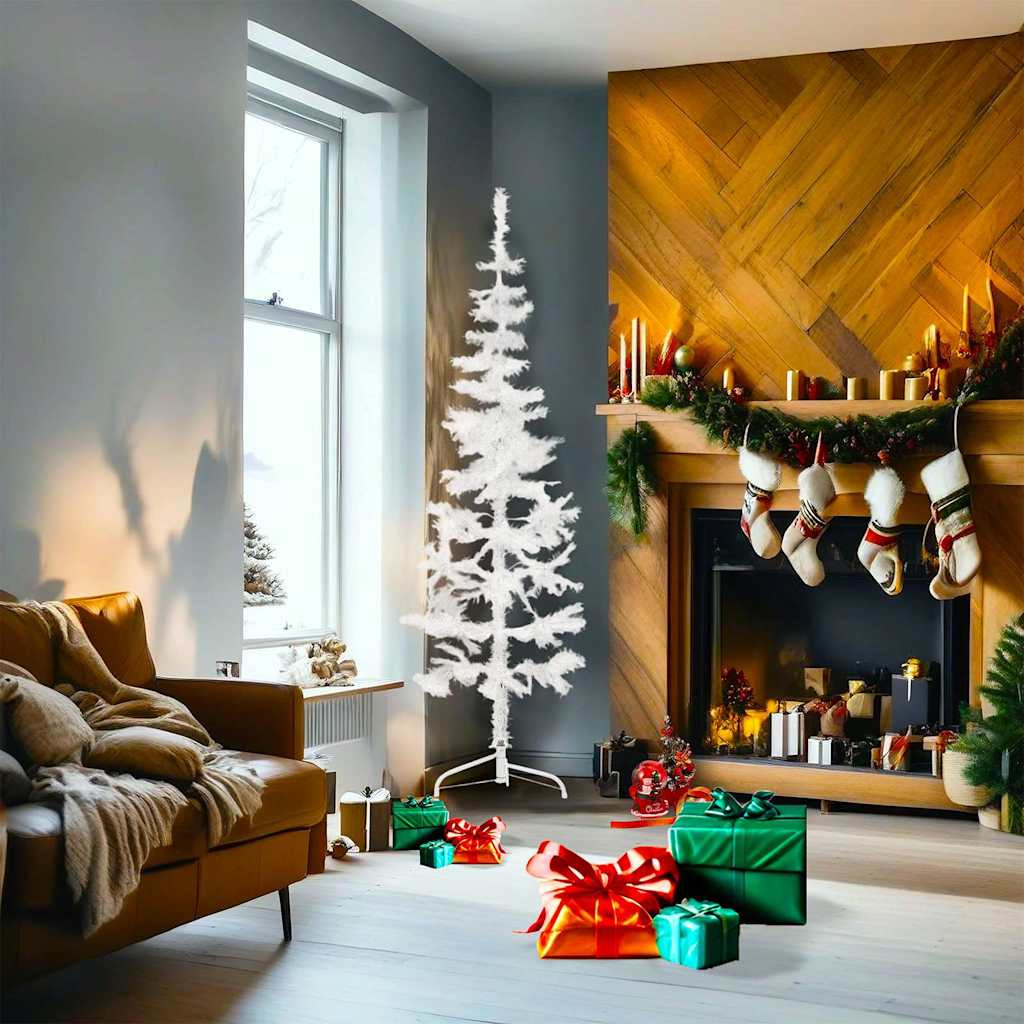 vidaXL Künstlicher Halb-Weihnachtsbaum mit Ständer Schlank Weiß 180 cm
