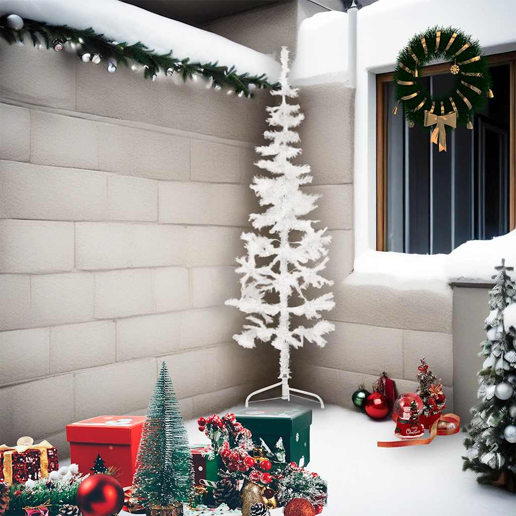 vidaXL Künstlicher Halb-Weihnachtsbaum mit Ständer Schlank Weiß 210 cm