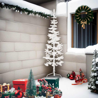 vidaXL Künstlicher Halb-Weihnachtsbaum mit Ständer Schlank Weiß 210 cm