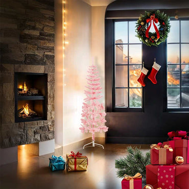 vidaXL Künstlicher Halb-Weihnachtsbaum mit Ständer Schlank Rosa 120 cm