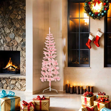 vidaXL Künstlicher Halb-Weihnachtsbaum mit Ständer Schlank Rosa 150 cm