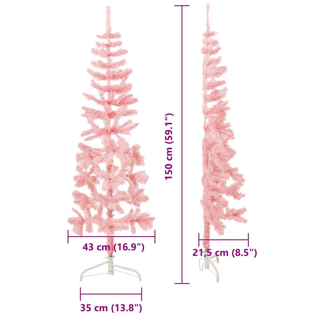 vidaXL Künstlicher Halb-Weihnachtsbaum mit Ständer Schlank Rosa 150 cm