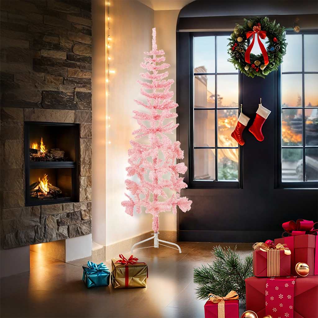 vidaXL Künstlicher Halb-Weihnachtsbaum mit Ständer Schlank Rosa 180 cm