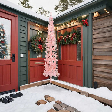 vidaXL Künstlicher Halb-Weihnachtsbaum mit Ständer Schlank Rosa 240 cm