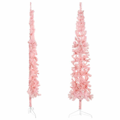 vidaXL Sapin de Noël artificiel semi-circulaire mince rose 240 cm avec support