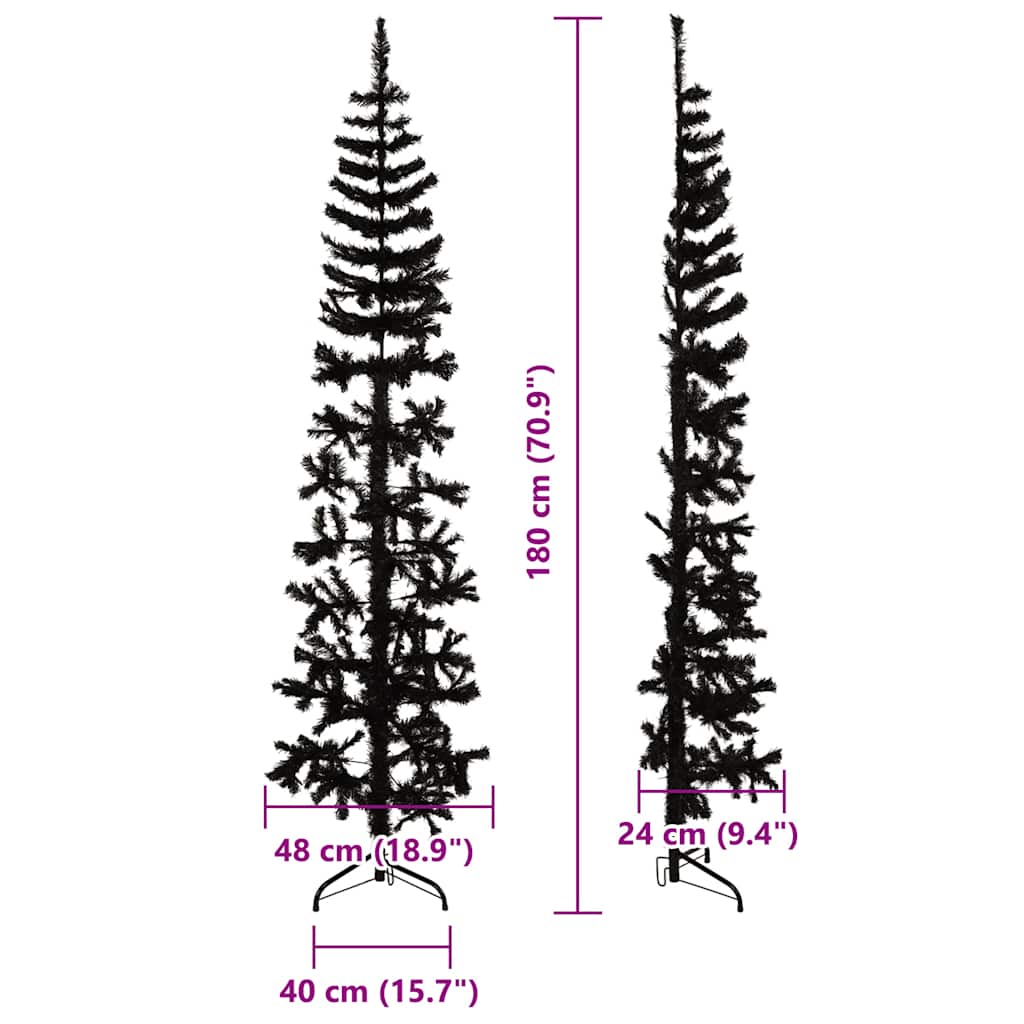 vidaXL Künstlicher Halb-Weihnachtsbaum Ständer Schlank Schwarz 180 cm