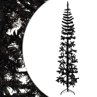 vidaXL Künstlicher Halb-Weihnachtsbaum Ständer Schlank Schwarz 210 cm