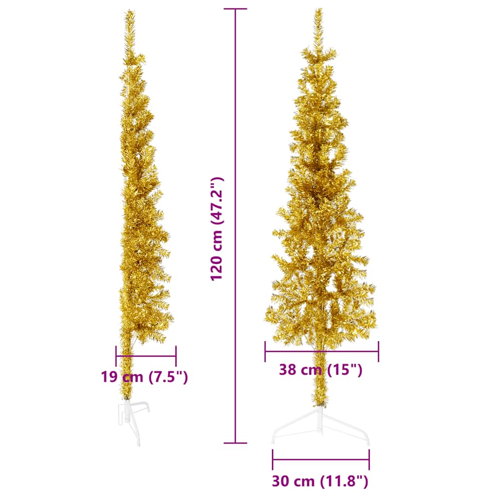 vidaXL Künstlicher Halb-Weihnachtsbaum mit Ständer Schlank Gold 120 cm