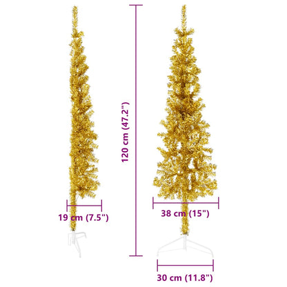 vidaXL Künstlicher Halb-Weihnachtsbaum mit Ständer Schlank Gold 120 cm