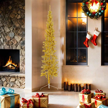 vidaXL Künstlicher Halb-Weihnachtsbaum mit Ständer Schlank Gold 180 cm