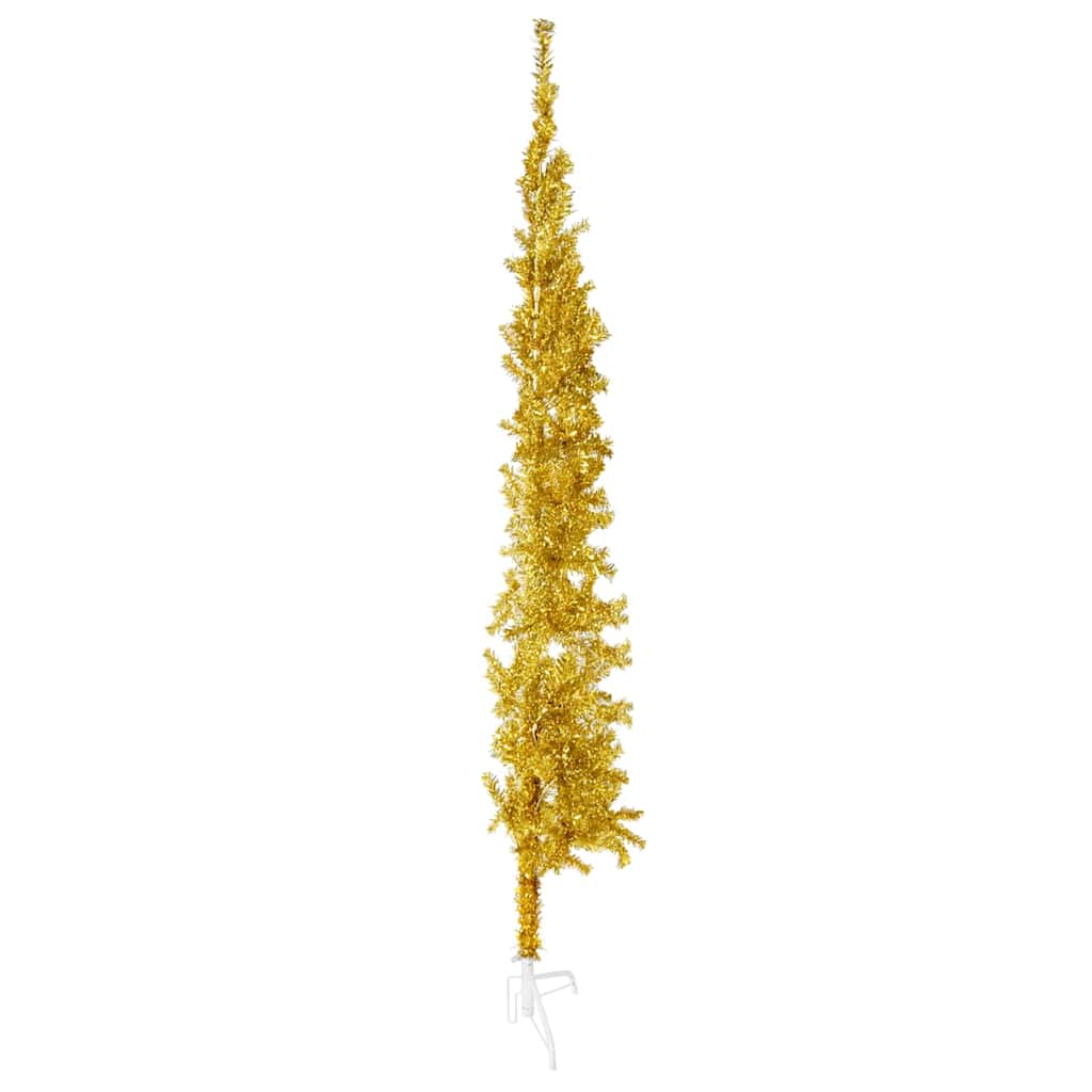 vidaXL Sapin de Noël semi-artificiel avec support Slim Doré 180 cm
