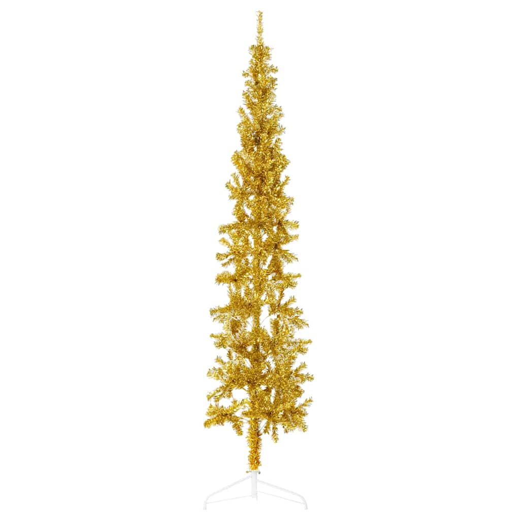 vidaXL Demi-sapin de Noël artificiel avec support Mince Doré 240 cm