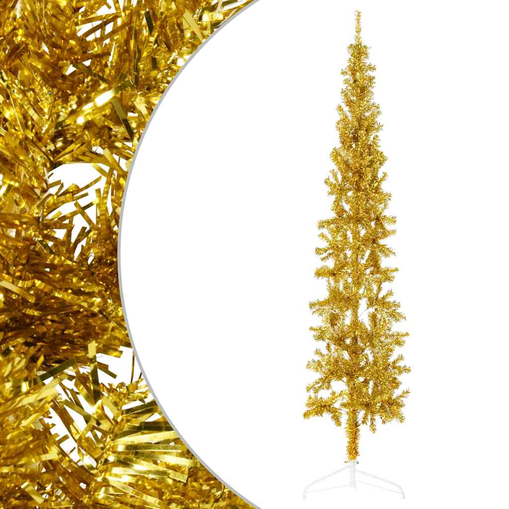 vidaXL Demi-sapin de Noël artificiel avec support Mince Doré 240 cm