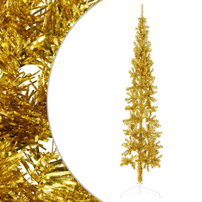 vidaXL Demi-sapin de Noël artificiel avec support Mince Doré 240 cm