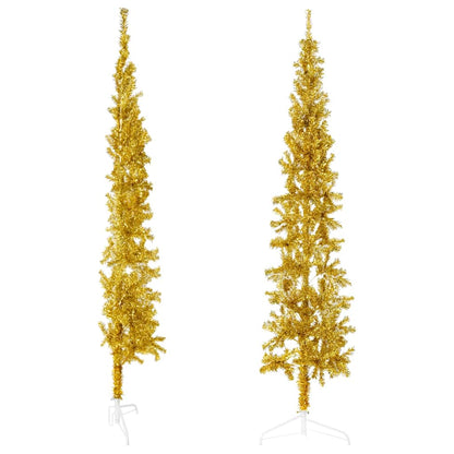 vidaXL Demi-sapin de Noël artificiel avec support Mince Doré 240 cm