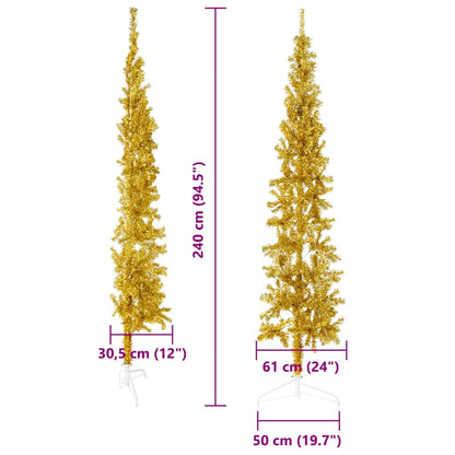 vidaXL Demi-sapin de Noël artificiel avec support Mince Doré 240 cm
