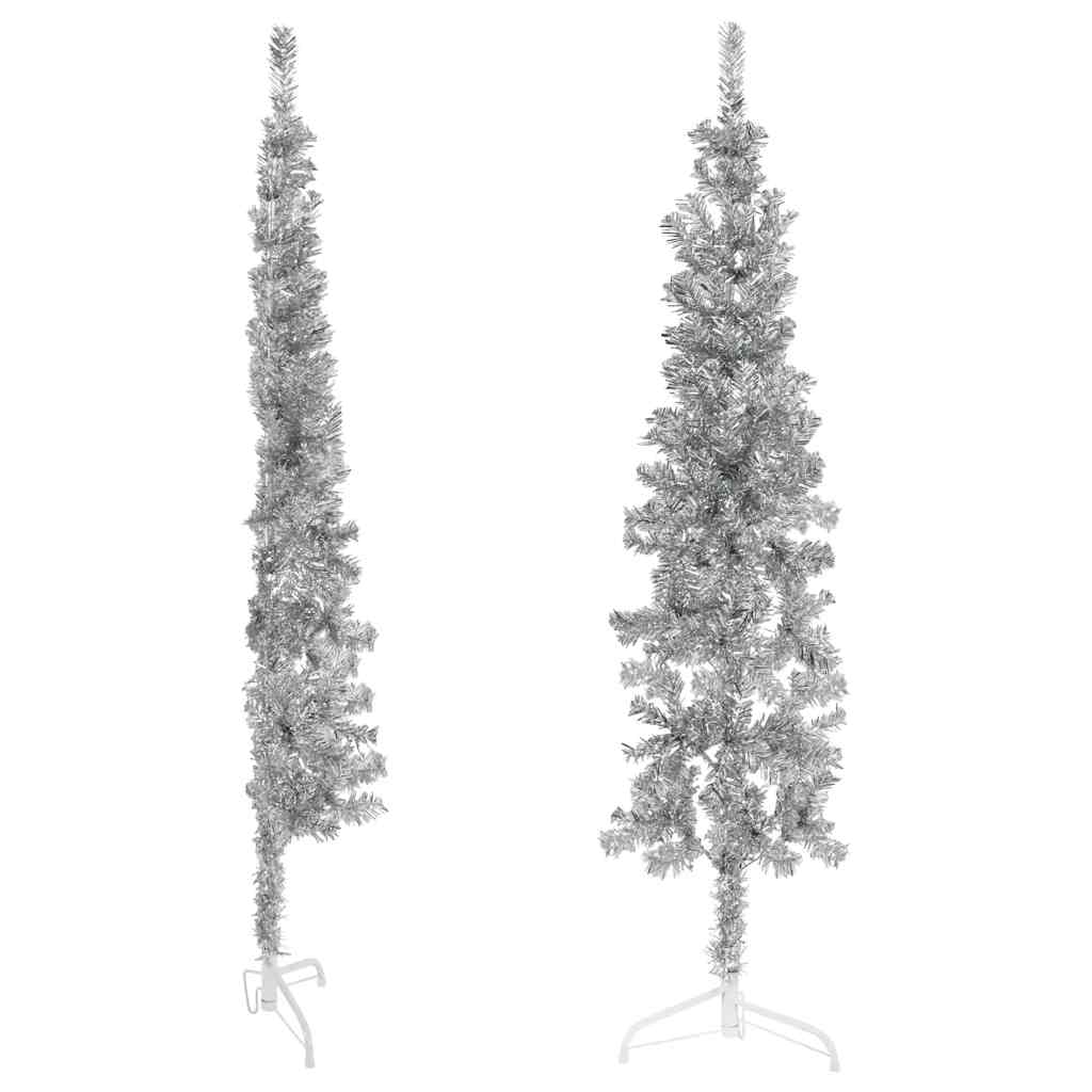 vidaXL Künstlicher Halb-Weihnachtsbaum Ständer Schlank Silbern 180 cm