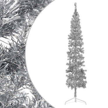 vidaXL Künstlicher Halb-Weihnachtsbaum Ständer Schlank Silbern 240 cm